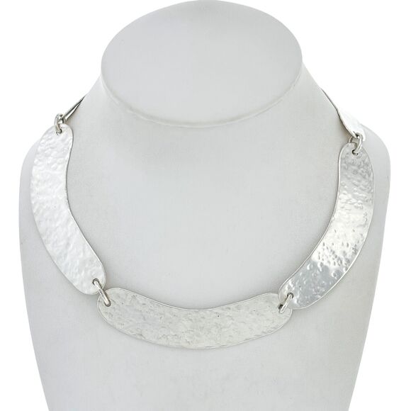 Vintage Sterling Silver 925 51.4 Grams Hammered Statement Necklace 16" - Picture 1 of 14